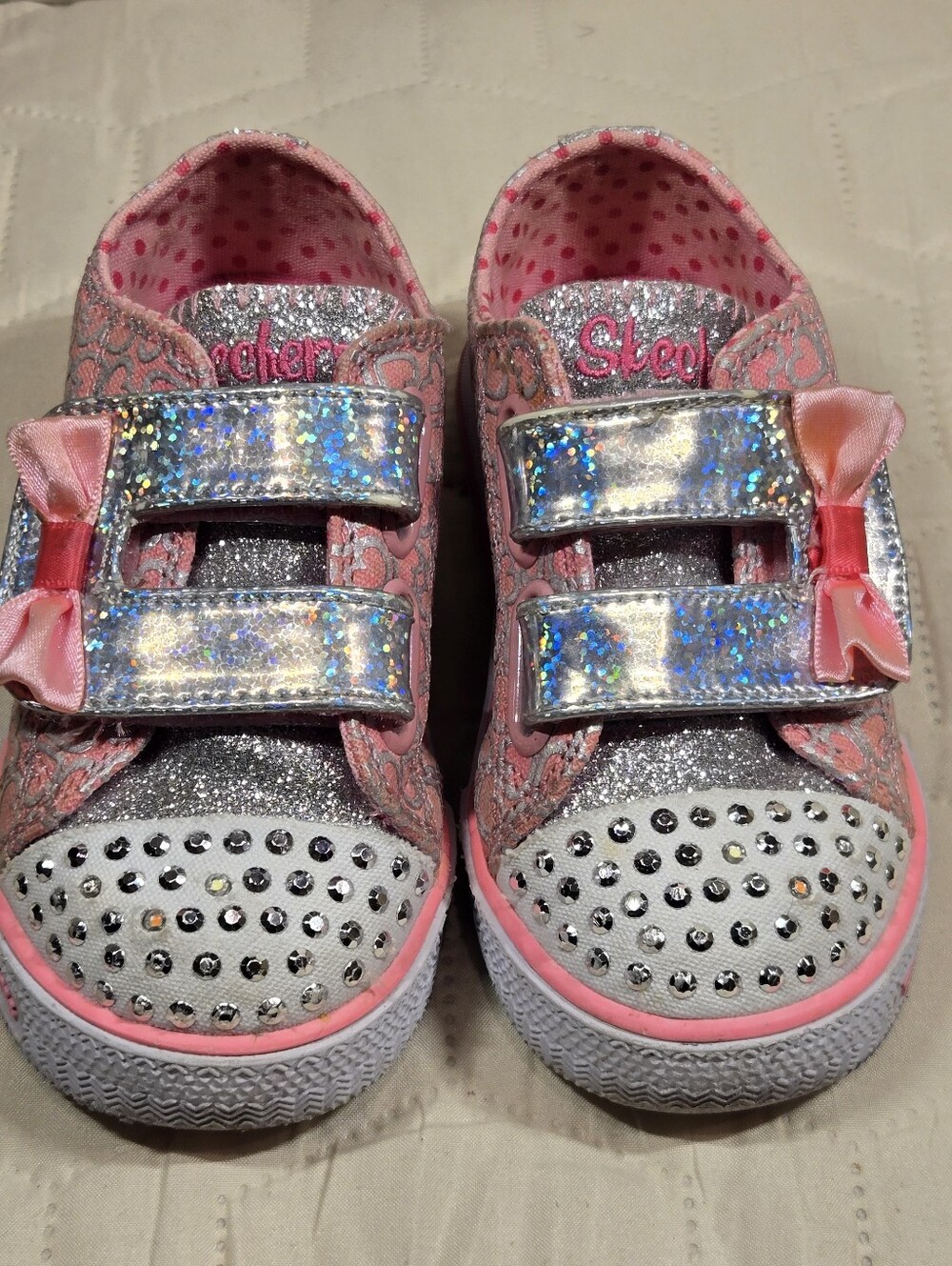 Skechers Twinkle Toes Light-up Sneakers Velcro Closure- Pink- Toddler Size 7